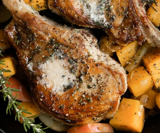 Mangalitsa Chops with Butter Nut Squash & Apples